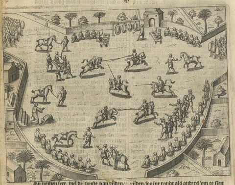 Earliest Depiction of Balinese Festival and Gamelan, Dutch Engraving c.1601, close-up 1