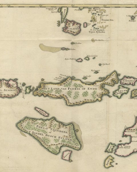 Old Antique Map of the Sumbawa, Flores, Timor in the Banda Region of Indonesia, close-up 3