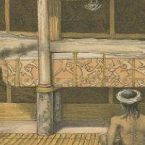 Antique Print of the 'Katafalk' of the Dayak Chief in Borneo, Indonesia, 1881, close-up 2