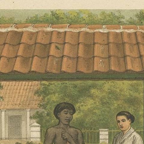 Antique Print of a Chicken Salesman in Batavia by M.T.H. Perelaer, 1888, close-up 1