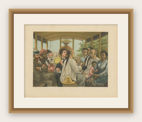 Antique Print of a Carriage Ride in Batavia 'Indonesia' by M.T.H. Perelaer, 1888, shown framed