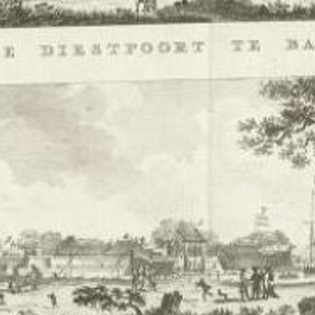 Antique Print with Two Views of Batavia by Conradi, 1782, close-up 1