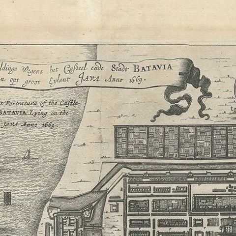 Antique Map of Batavia 'Jakarta', Indonesia by Montanus, circa 1669, close-up 1