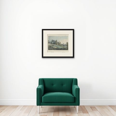 Antique Print of Batu Meja in the Moluccas, Indonesia, c.1845, shown framed on a wall, true to size