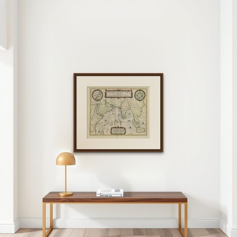 Old Map of Ancient Times covering Egypt Towards Arabia and India to Java, c.1660, shown framed on a wall, true to size