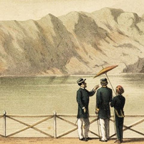 Antique Print of the Crater Lake on Java in Indonesia, 1888, close-up 1