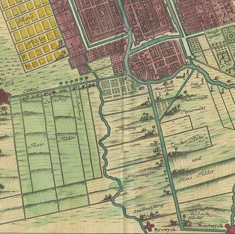 Antique Map and Views of Batavia by Homann Heirs, '1733', close-up 2