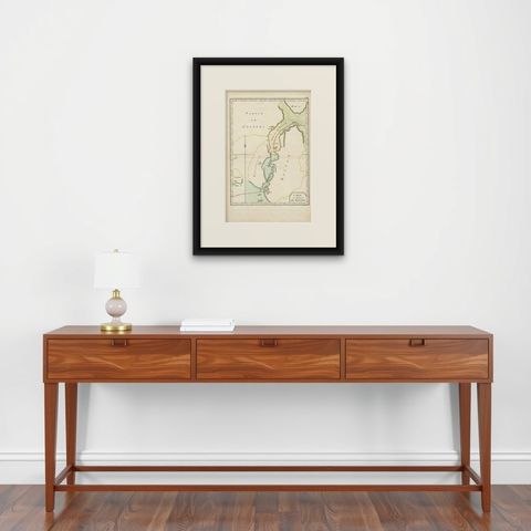 Antique Map of the Buton Strait by Philippe, 1787, shown framed on a wall, true to size