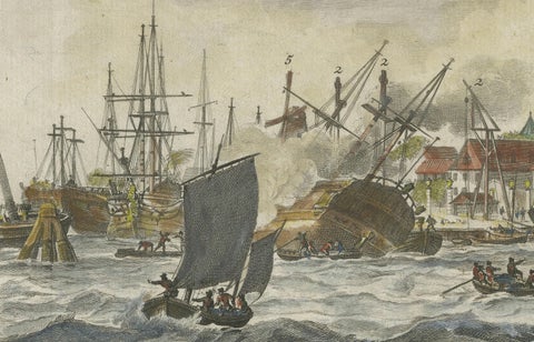 1779 View of Onrust Island Near Batavia with VOC Shipyard Activity, close-up 4