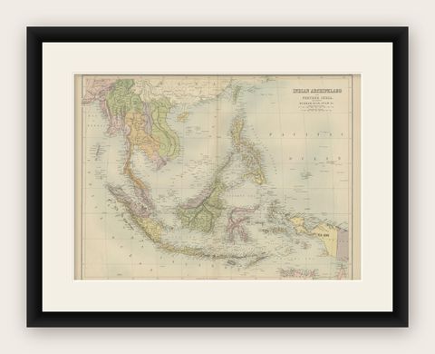 Antique Map of the East Indies by A & C. Black, 1870, shown framed
