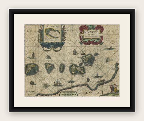 Decorative Map of the Spice Islands in the Mollucas, Indonesia, ca.1640, shown framed