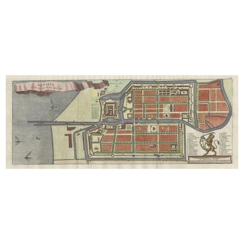 Antique Map of Batavia, Nowadays Jakarta, the Capital of Indonesia, 1782