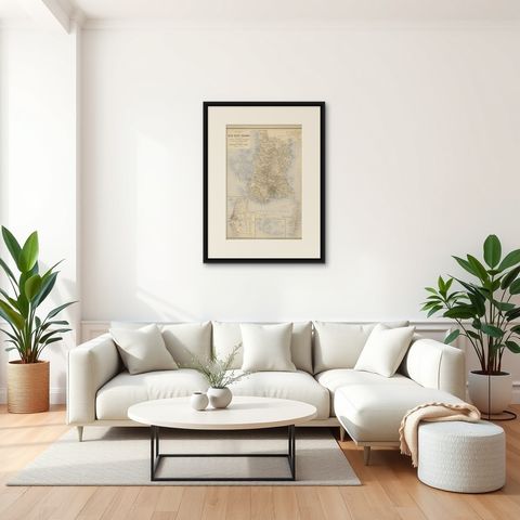 Antique Map of Southern Sulawesi by Stemfoort, 1885, shown framed in a room, true to size