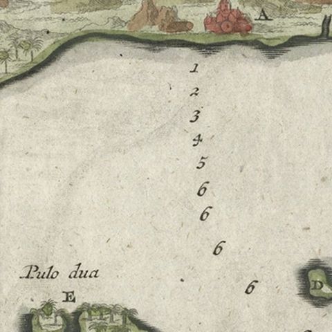 Small Early 18th Century Map of Banten Bay on the Island Java, Indonesia, c.1725, close-up 2