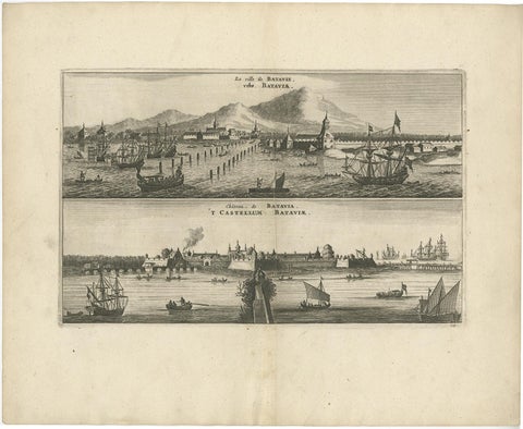 Old Print with a View on the City & Castle of Batavia 'Jakarta', Indonesia, 1668, view 2