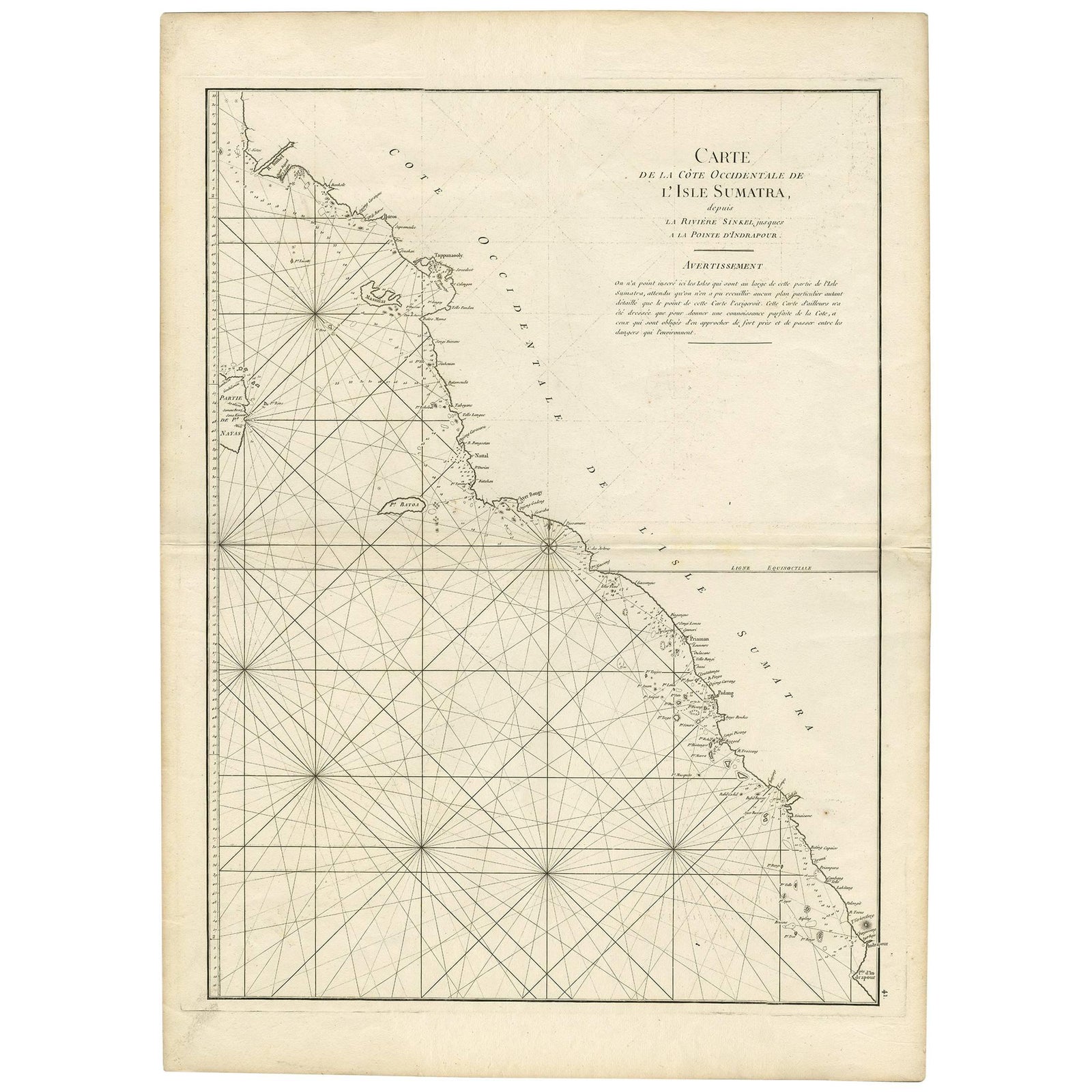 1745 Antique Coastal Map of West Sumatra by J. Mannevillette