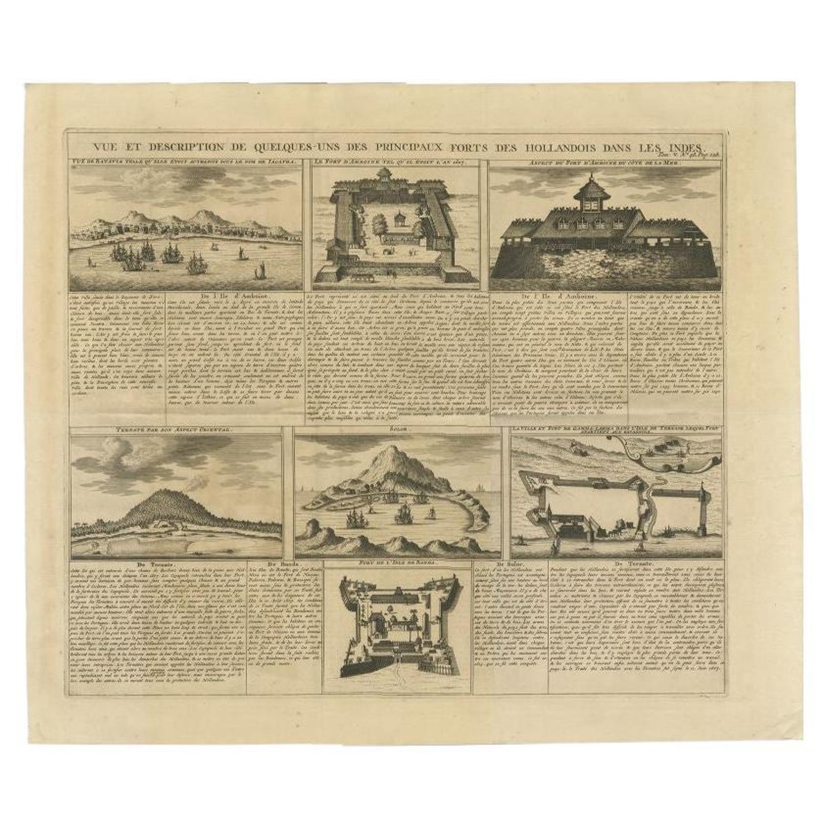 Antique Print of Forts and Views of the East Indies by Chatelain (1719)