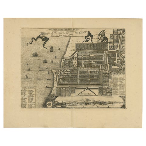 1728 Map of Batavia Castle & City, Java, Van der Aa after 1669