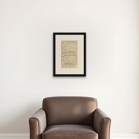 Antique Print of Fortresses in Java by Valentijn, 1726, shown framed on a wall, true to size