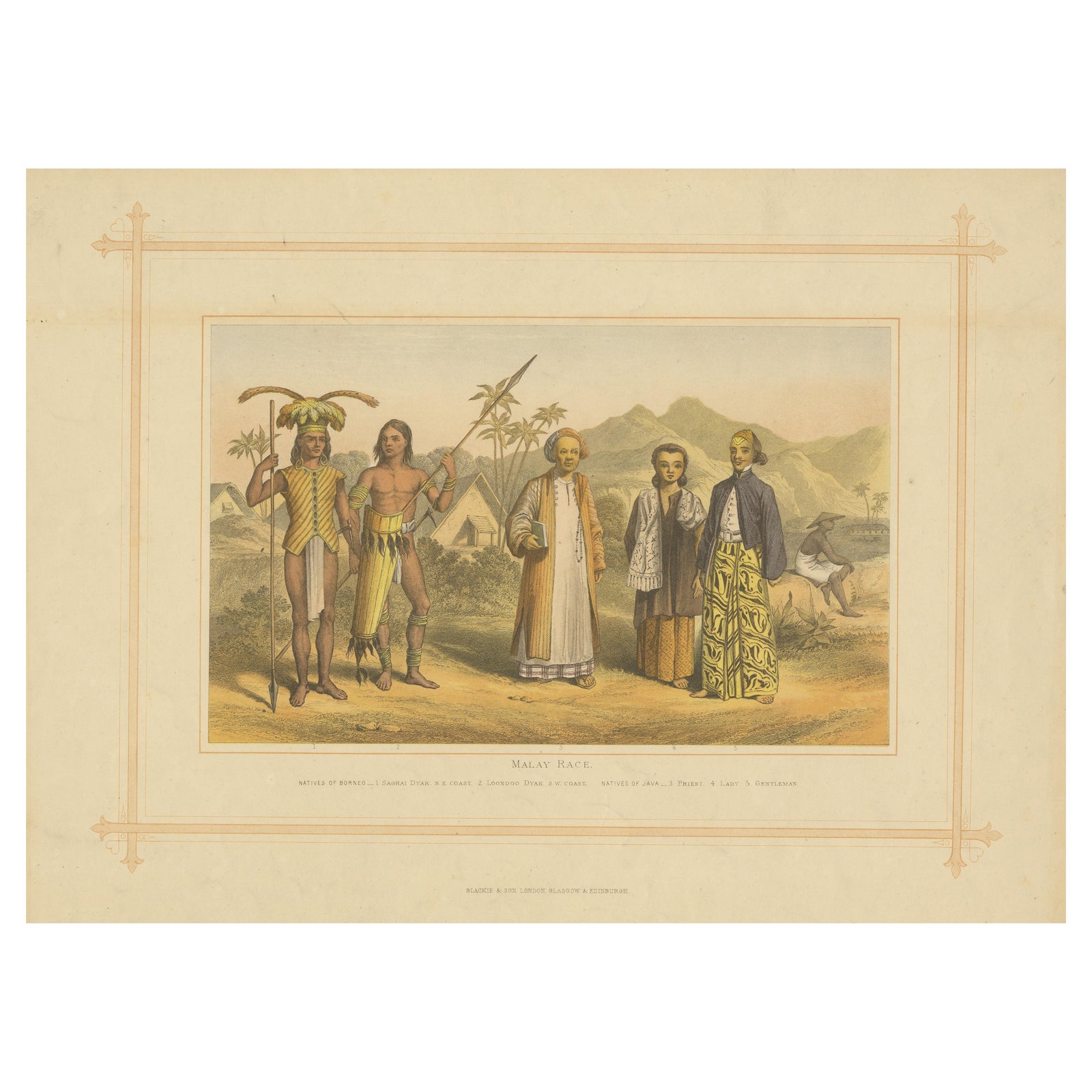 Original Antique Print of Natives of Indonesia with title Malay Race, 1882
