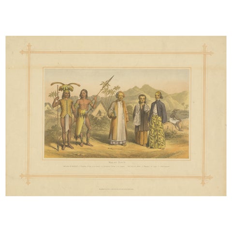 Original Antique Print of Natives of Indonesia with title Malay Race, 1882