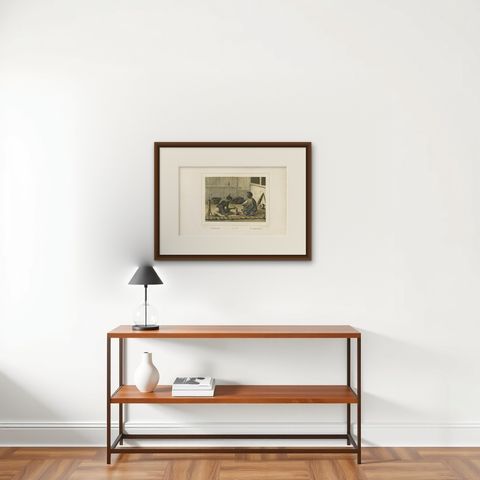 Antique Print of Javanese Locals Smoking Opium by Van Pers, circa 1850, shown framed on a wall, true to size