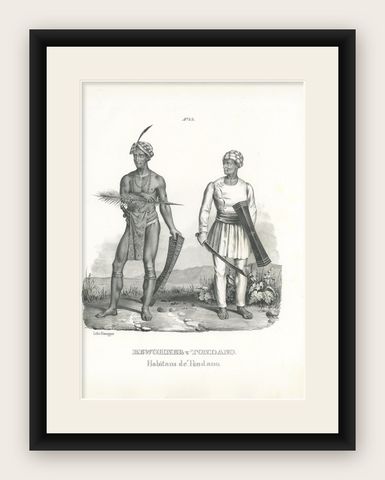 Antique Print of Inhabitants of Tondano 'Indonesia' by Honegger '1845', shown framed