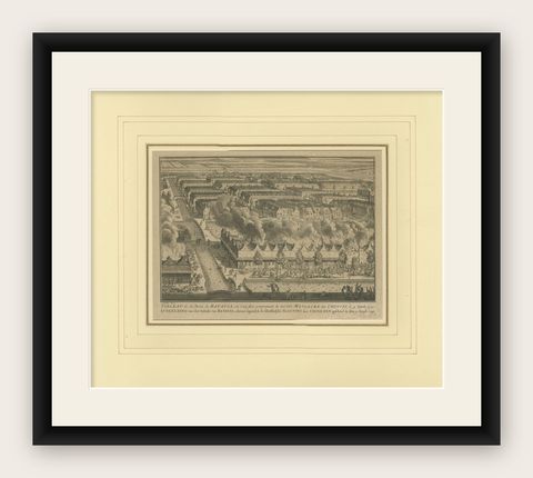 1740 Batavia Chinese Massacre Engraving, Dutch Colonial Indonesia, shown framed