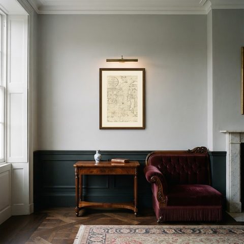 Antique Map of Straits of Makassar by J.W. Norie, Engraved Chart, 1820, shown framed in a room, true to size