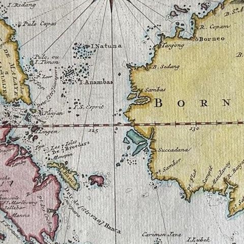 Original Map of the East Indies Including Sumatra, Java, Borneo & Malaysia, 1755, close-up 2