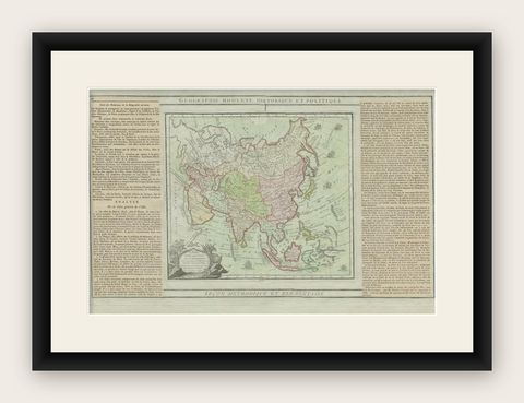 Antique Map of Asia Showing all of Indonesia and the Marianas, 1790, shown framed