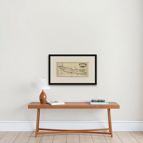 Antique Map of Java and Madura Island, Indonesia, c.1760, shown framed on a wall, true to size