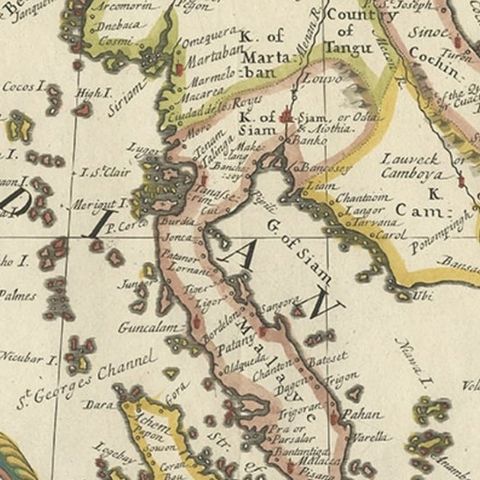 Old Map Covering All of Southeast Asia from Persia to the Timor Island, 1712, close-up 2