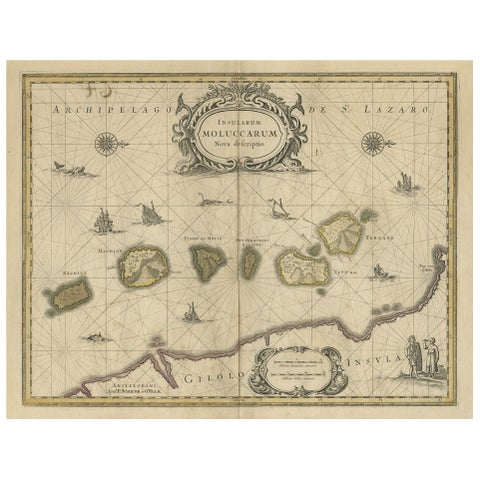 Old Map of the Moluccas, Known as the Famous Spice Islands, Indonesia, ca.1730