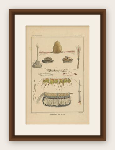 Print with Papua Decoration 'New Guinea, Indonesia' by Temminck, circa 1840, shown framed