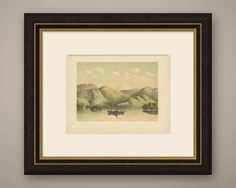 Antique Print of a Ship Near the Coast of Aceh (Atjeh) by M.T.H. Perelaer, 1888, shown framed