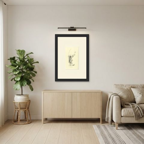 Warrior of the Island of Solor, Antique Wahlen Costume Print, 1843-1844, shown framed in a room, true to size