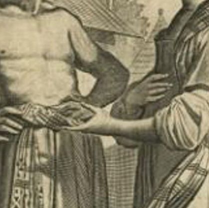 Antique Engraving of Javanese Man and Woman in Indonesia, 1744, close-up 1