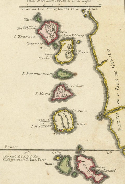 Old Map of the Spice Islands, Moluccas by Bellin, Published in 1771, close-up 4