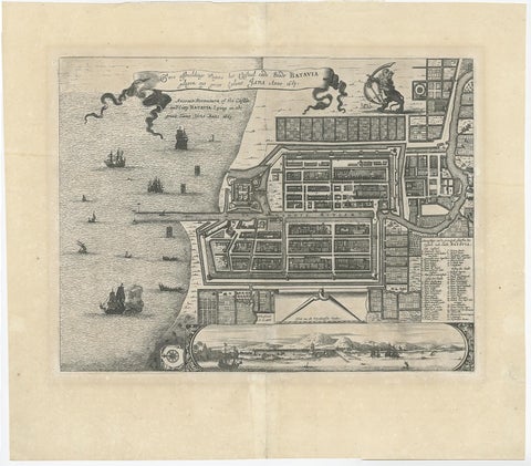 Antique Plan of the Castle & City of Batavia 'Jakarta' on Java, Indonesia, c1669, view 2