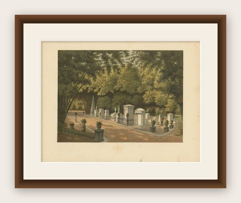Antique Print of a Cemetery in Buitenzorg by M.T.H. Perelaer, 1888, shown framed