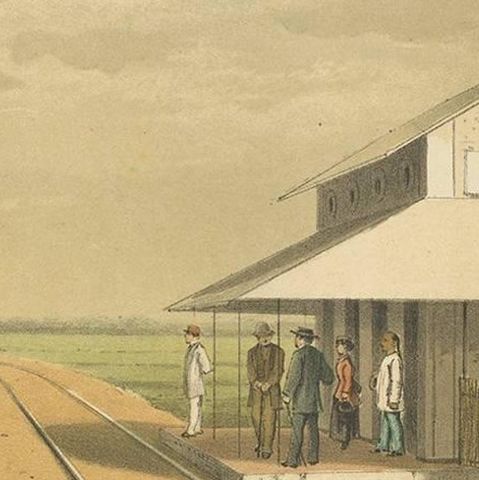 Antique Print of a Train Station in Tanggungharjo by M.T.H. Perelaer, 1888, close-up 1