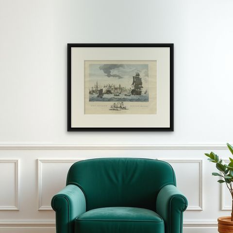 Beautiful View of Pulau 'Island' Onrust, Batavia 'Jakarta, Indonesia', ca.1805, shown framed on a wall, true to size