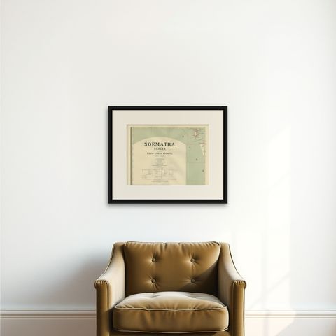 Antique Map of the Batu Islands by Dornseiffen, 1900, shown framed on a wall, true to size