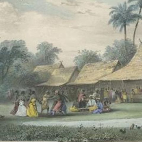 Antique Print of Dancers in Tjibinoeängan in Indonesia, circa 1845, close-up 2