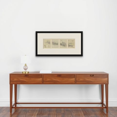 Four Antique Java Maps with Batavia Plan, Dutch East Indies Wall Set 1880s, shown framed on a wall, true to size