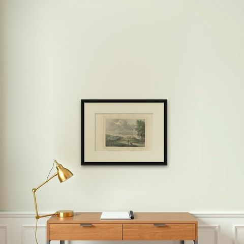 Antique Print with View of Fort Duurstede on Saparua, Indonesia, 1844, shown framed on a wall, true to size