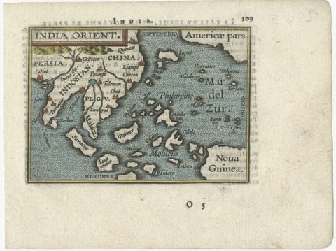1601 Miniature Map of Southeast Asia & Nova Guinea by Ortelius, Vrients Edition, view 2