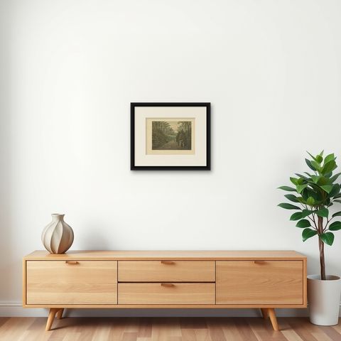 Antique Print of Fruit Farming on Java by M.T.H. Perelaer, 1888, shown framed on a wall, true to size