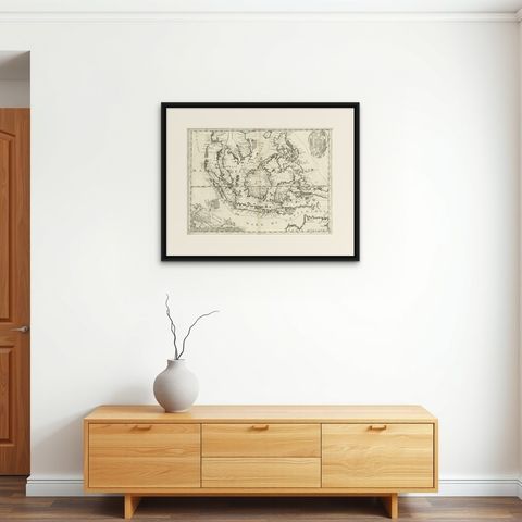 Original Antique Map of the Philippines, Malaysia, Indonesia, Singapore, c.1690, shown framed on a wall, true to size